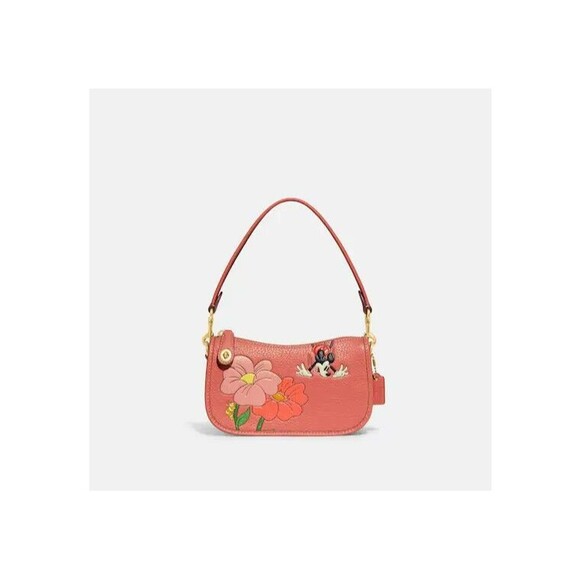 Disney X Coach Swinger MICKEY Flowers 20 coral Regenerative Leather 100 yr NWT - Picture 7 of 12